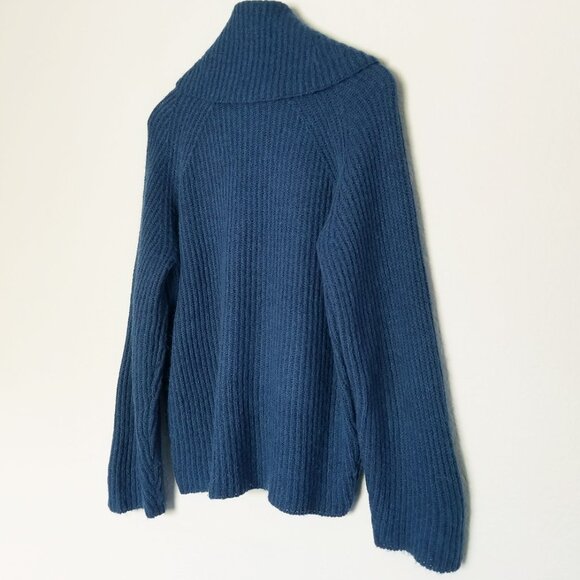 J. Crew Point Sur Ribbed Turtleneck Sweater M Chunky Teal Blue Mohair Wool  Knit - Picture 6 of 14